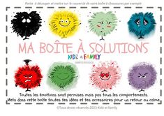 a poster with different colored faces and words in french on the bottom right hand corner, which reads ma botte a solutions kidz family