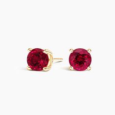 Solitaire Lab Ruby Stud Ears - 18K Yellow Gold. Fashion forward with classic sophistication, these glamorous lab grown rubies are set in comfortable basket settings. Ruby Stud Earrings, Ruby Earrings Studs, Yellow Gold Solitaire, White Gold Solitaire, Gemstone Meanings, Red Diamond, Ruby Earrings, Brilliant Earth, Handcrafted Earrings