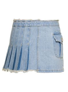 MiniskirtPleated at the back Side pocket Side closure with buttonsLight blue denim Cotton Regular fitComposition: 100% Cotton Chic Medium Wash Mini Skirt With Pockets, Chic Denim Blue Mini Skirt With Pockets, Blue Cotton Denim Skirt With Belt Loops, Fitted Cutoff Mini Skirt With Pockets, Cutoff Mini Skirt With Pockets, Fitted Cutoff Denim Skirt With Pockets, Spring Denim Blue Skirt With Side Pockets, Denim Blue Skort With Pockets For Spring, Cutoff Denim Skirt With Belt Loops