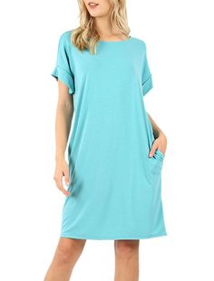 Rolled Short Sleeve Loose Tunic Shirt Dress Tshirt Dress Outfit, Loose Tunic, Tunic Shirt Dress, Round Neck Design, Everyday Clothing, Dress Pockets, Bohemian Maxi Dress, Round Neck Dresses, Shirt Dress Style