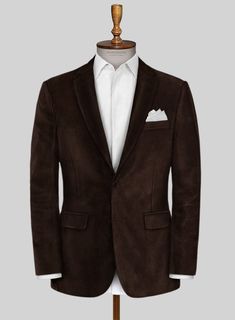 Soft, warm, colorful, and undeniably sleek, our Brown Velvet Jacket is set to enhance your look this season. Crafted from premium velvet, this jacket epitomizes luxury and style, boasting a plush feel and a deep, rich brown shade. Whether it's a VIP event, a sophisticated wedding, or any setting where your fashion sense takes center stage, this jacket ensures you exude grace and style effortlessly.  Look Includes  Brown Velvet Fabric  Two Button Jacket Style  Notch Lapel  Horn Brown Buttons  Single Vent  Three Cuff Buttons   Click 'Customize Now' to modify the look if needed.   Lining: Viscose; Dry Clean. Luxury Single-breasted Velvet Suit, Luxury Velvet Single-breasted Suit, Classic Velvet Suit With Suit Collar, Semi-formal Velvet Suit With Notch Lapel, Elegant Single Breasted Velvet Suit, Fitted Luxury Velvet Outerwear, Luxury Fitted Velvet Outerwear, Classic Tailored Velvet Suits, Single Breasted Velvet Suit For Semi-formal Occasions