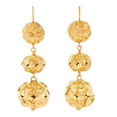 Victorian Chandelier Earrings In Gold Elegant Latkans Earrings, Elegant Latkan Earrings With Round Beads, Gold Earrings With Latkans And Round Beads, Yellow Gold Jewelry With Dangling Beads For Formal Events, Formal Yellow Gold Jewelry With Dangling Beads, Victorian Chandelier, Gold Chandelier Earrings, Pearl Dangle Earrings, Earrings In Gold