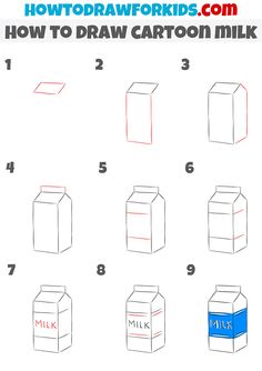 how to draw a carton milk box step by step instructions for kids and beginners