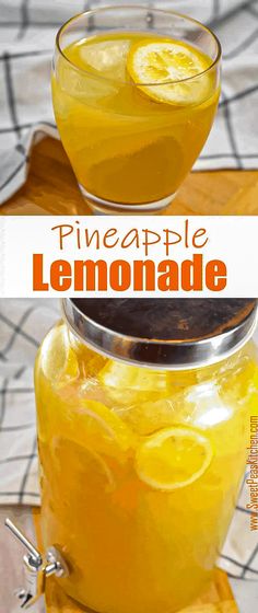 a jar filled with lemonade sitting on top of a table