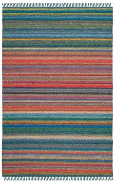 a multicolored rug with fringes on the top and bottom, in different colors