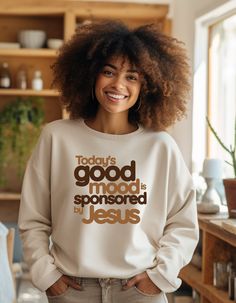 Brighten your wardrobe and your day with our "Today's Good Mood is Sponsored by Jesus" apparel! Perfect for expressing your faith in style, this inspirational piece is available in various styles to suit your preferences: - **Sweatshirt** - **Hoodie** - **Long Sleeve** - **Short Sleeve** Choose between a classic crew neck or a stylish V-neckline. **Ordering Instructions When placing your order, please specify: - **Size (e.g., Large) - **Color (e.g., Beige) - **Material (e.g., Sweatshirt) **Features - **High-Quality Fabric Soft, comfortable, and durable. - **Inspirational Message "Today's Good Mood is Sponsored by Jesus" printed in stylish typography. - **Versatile Wear Perfect for casual outings, church gatherings, or lounging at home. - **Great Gift An ideal present for friends and family Cool Shirt Ideas, Jesus Apparel, Aesthetic Hoodies, Christian Shirts Designs, Jesus Sweatshirts, Summer Sweatshirt, Cute Shirt Designs, Sweat Shirts, Christian Clothing