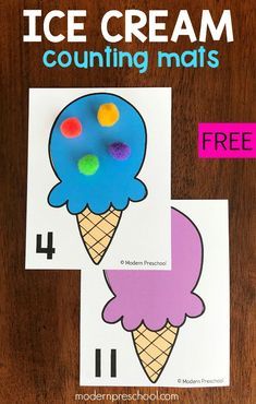 an ice cream counting mats is shown with the numbers 1 - 4 on it and two pictures