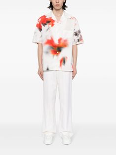 Find ALEXANDER MCQUEEN Abstract-pattern Cotton Shirt on Editorialist. white/red cotton abstract pattern print tonal stitching Cuban collar front button fastening drop shoulder short sleeves chest patch pocket straight hem Abstract Pattern, Drop Shoulder, Patch Pocket, Cotton Shirt, Alexander Mcqueen, Print Patterns, Alexander, Top Brands, Stitching