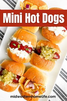 Mini Hot Dog Appetizers is a fun and easy way to serve BBQ little smokies. Create a build-your-own hot dog bar with your favorite hot dog toppings and toasted Hawaiian rolls. Perfect appetizer for the big game, holidays, and family gatherings. Bbq Little Smokies, Hot Dog Appetizers, Easy Slider, Little Smokies, Mini Hot Dogs, Hot Dog Toppings, Mini Pastries, Hot Dog Bar, Tangy Bbq Sauce