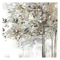 a painting of two trees with leaves on them