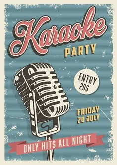 karaoke party poster with an old microphone