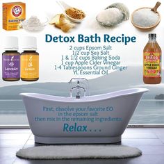 detox bath recipe - essential oils Baking Soda Detox Bath, Detox Bath Recipe, Lymph Detox, Detox Baths, Bath Detox, Epsom Salt Bath, Salt Bath, Detox Bath, Bath Recipes