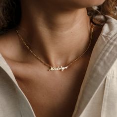 "F I G A R O ∙ C H A I N ∙ N A M E ∙ N E C K L A C E * Material: High Quality Solid 925 Sterling Silver * Dimensions: Depending on your font choice, height sizes range from 3mm to 4mm lowercase. * Featuring High Quality 2mm Figaro Chain. * Finish: Sterling Silver ∙ 18K Gold ∙ Rose Gold * All our jewelry is custom made by hand with Love and Care in our workshop ♡ H O W ∙ T O ∙ O R D E R * Simply use the 'PERSONALIZATION BOX' to let us know the NAME and the FONT NUMBER that you would like. (Any fo Minimalist Nameplate Jewelry, Minimalist Clavicle Chain Nameplate Necklace, Custom Name Minimalist Adjustable Necklace, Minimalist Nameplate Clavicle Necklace, Simple Everyday Name Necklace, Dainty Nameplate Clavicle Chain Necklace, Minimalist Chain Necklace With Adjustable Chain For Mother's Day, Minimalist Adjustable Chain Necklace For Mother's Day, Minimalist Name Pendant Jewelry