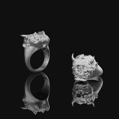 The Dead Samurai Ring Ceremonial Symbolic Hand Cast Rings, Unique Hand Cast Rings For Halloween, Fantasy Rings For Halloween Gift, Symbolic Skull Rings Collectible, Collectible Symbolic Skull Rings, Collectible Symbolic Skull Ring For Halloween, Symbolic Collectible Halloween Jewelry, Hannya Maske, Japanese Folklore