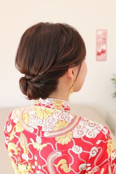 Makeup For Asian, Red Cheongsam Dress, Hairstyles And Makeup, Red Cheongsam, Simple Updo, Wedding Hairstyles Bride, Chinese Hairstyle