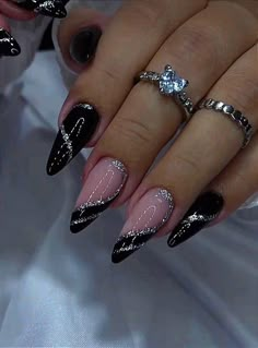 #Nails #summer nails #barbie nails #acrylic nails #Micro French Nails #Short Stiletto Nails # December nails #december nails Black Prom Nails, Soya Mumu, Fancy Nails Designs, New Year's Nails, Silver Nails, Prom Nails, Fabulous Nails, Fancy Nails, Chic Nails