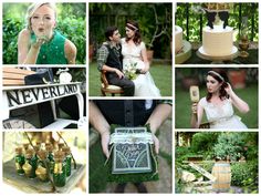 a collage of photos with people and wedding cake