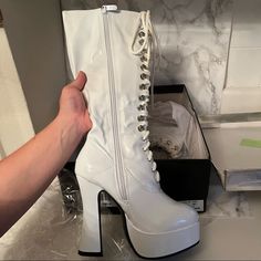 I Somehow Ended Up With Two Pairs Of These For A Randy Savage Wwe Costume. Similar To Pleaser Spring High Heel Platform Boots With Zipper, White High Heel Platform Boots With Zipper, White Platform Boots With Zipper Closure For Spring, High-top Platform Boots With Zipper For Spring, Lace-up Platform Boots With Zipper For Spring, White Boots With Zipper Closure For Spring, White High Ankle Boots With Zipper Closure, Party Boots With Zipper Closure And Lace-up Design, Steampunk Boots