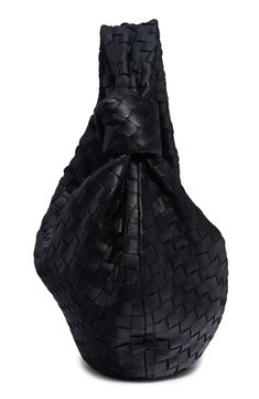 The brand's iconic intrecciato weave, crafted from handwoven strips of soft nappa leather, textures this softly structured hobo. Top zip closure Interior zip pocket Lambskin leather Made in Italy Designer Handbags Leather Hobo Shoulder Bag With Interwoven Design, Designer Woven Leather Hobo Bag For Evening, Leather Evening Bag With Interwoven Design, Black Woven Hobo Bag With Top Handle, Black Woven Top Handle Hobo Bag, Designer Woven Leather Hobo Bag, Leather Hobo Bag With Interwoven Design, Designer Black Hobo Bag With Braided Handles, Black Leather Woven Hobo Bag