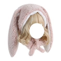 a blonde wig wearing a pink bunny ears hat on top of it's head