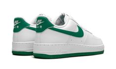 The Nike Air Force 1 Low “Malachite” is a colorway of the retro basketball shoe with green accenting.  The Air Force 1 Low “Malachite” features a white leather construction with Malachite leather Swoosh branding on either side.  More Malachite accenting can be found on the leather heel tab with “Nike Air” branding, and on the “Nike Air Force 1” detailing on the tongue tag.  Rounding out the look, a green “Air” logo appears on the heel of white midsole.  Release date: December 12, 2023 Air Logo, Retro Basketball Shoes, Retro Basketball, Couple Shoes, Nike Air Force 1 Low, Stadium Goods, December 12, Air Force 1 Low, Nike Air Force 1