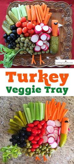 there is a platter with veggies on it and the words turkey veggie tray