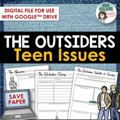 the outsides teen issues book with two people standing next to each other and one person on