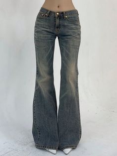 Women's Pocketed Casual Flare Leg Denim Jeans Mint Blue Casual   Denim Plain,All Over Print Flare Leg Medium Stretch  Women Clothing, size features are:Bust: ,Length: ,Sleeve Length: Cheap Jeans, Cute Pants, Jeans Casual, Flare Leg Jeans, Mode Inspo, Women Denim Jeans, Denim Flares, Flared Jeans, Casual Denim