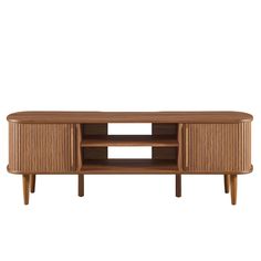 the sideboard is made from wood and has two doors on one side, an open drawer