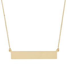 "Showcase your modern fashion sense with this 14k gold bar necklace. Comes in a gift box.NECKLACE DETAILS Length: 16 in. with 2-in. extender Clasp: lobster-claw Metal: 14k gold  Size: 18"". Color: Yellow. Gender: female. Age Group: adult." Rectangular Necklace With Polished Finish For Formal Occasions, Modern 14k Yellow Gold Bar Necklace, Formal Rectangular Necklace With Polished Finish, Rectangular Yellow Gold Bar Necklace For Everyday, Elegant Rectangular Bar Necklace As Gift, Minimalist Rectangular Necklace With Polished Finish, Everyday Yellow Gold Rectangular Bar Necklace, Elegant Rectangular Bar Necklace For Gift, Elegant Rectangular Bar Necklace Gift