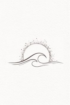 a drawing of a wave with the sun in the background and water splashing on it