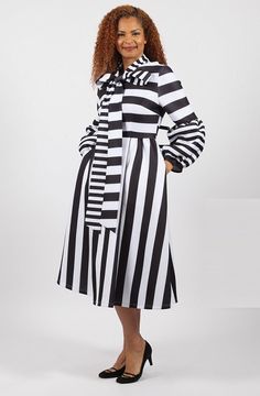 Diana 8946 stripe scuba dress White Knee-length Dress For Fall, White Midi Dress For Winter, White A-line Dress For Fall, Chic White Winter Dress, Elegant Black And White Midi Dress For Spring, White A-line Midi Dress For Fall, Chic White Fall Dress, Chic White Dress For Fall, Elegant Black And White Long Sleeve Dress