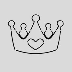 a black and white drawing of a crown with two hearts on the front, one in the middle