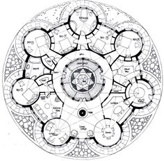 a drawing of a circular object with many circles around it