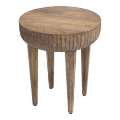 a small wooden table with two legs and a round top on an isolated white background