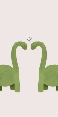 two green dinosaurs facing each other with a heart above them