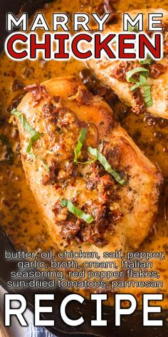 mary mee's chicken recipe in a skillet on a wooden table with text overlay