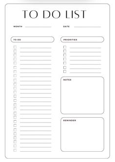 a printable to do list is shown in black and white, with the words