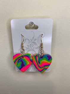 Handmade clay earrings 💜 Trendy Polymer Clay Dangle Jewelry, Handmade Trendy Heart Drop Earrings, Trendy Handmade Heart Drop Earrings, Trendy Handmade Clay Jewelry, Multicolor Hypoallergenic Polymer Clay Jewelry, Hypoallergenic Multicolor Polymer Clay Jewelry, Trendy Clay Jewelry For Gifts, Cute Multicolor Polymer Clay Jewelry, Everyday Multicolor Resin Jewelry