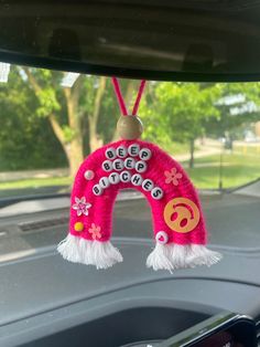 Cute rainbow to make your car a happier place!!  Hang on your rear view mirror to add some extra cuteness to your car Homemade Car Accessories, Disco Ball Car Charm, Car Mirror Decor, Rainbow Car Charm, Craft Nights, Rainbow Car, Sew Christmas, Car Mirror Hangers, Car Charms Rear View Mirror