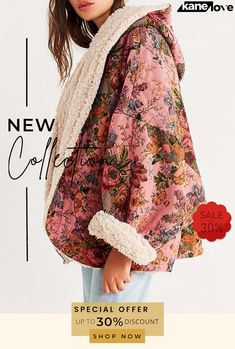 Leisure Batwing Long Sleeves Floral Printed Cardigan Hooded Coats Cotton Hooded Jacket For Cold Spring Weather, Spring Cotton Hooded Jacket For Cold Weather, Hooded Cotton Outerwear For Spring, Hooded Pink Outerwear For Spring, Pink Hooded Jacket For Cold Fall Weather, Pink Hooded Jacket For Cold Weather In Fall, Hooded Pink Outerwear For Fall, Pink Hooded Outerwear For Fall, Spring Hooded Cardigan With Pockets