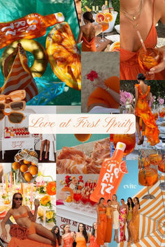 a collage of pictures with orange and white colors