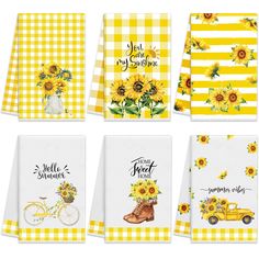 sunflowers and gingham paper napkins with the words hello sunshine on them