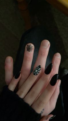 spiderweb nail design, spider web acrylics, matching couple nails, couples nails designs, halloween nails,