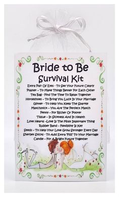 the bride to be survival kit is on display in a white package with ribbon around it