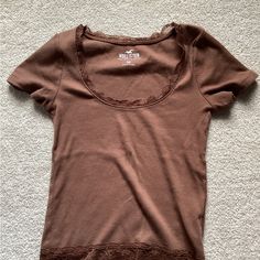 Lace Baby Tee From Hollister, Never Worn Brown Basic Tops For Loungewear, Hollister Crop Tops, Hollister Tank Tops, Dream Things, Cropped Zip Up, Lace Tee, Cotton Crop Top, Tie Front Cardigan, Baby Tees