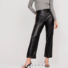 Vegan Cropped Leather Pants Black Medium Never Worn Cropped Leather Pants, Navy Pants Women, Black Pixie Cut, Grey Chino Pants, Leather Pants Black, Black Linen Pants, Camouflage Cargo Pants, Navy Dress Pants, Wide Leg Crop Pants