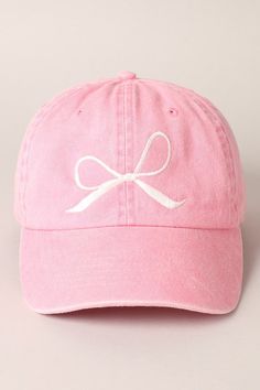 Introducing our Embroidered Bow Baseball Cap, the perfect blend of sporty and feminine. Made from 100% cotton, this cap is both comfortable and stylish. The adjustable snap closure ensures a perfect fit while the pre-curved visor provides shade from the sun. Get your hands on this 6-panel design for a relaxed and trendy look. Pink Hat With Adjustable Fit, Pink Snap Back Hats, Cheap Playful Pink Baseball Cap, Playful Cheap Pink Baseball Cap, Cheap Pink Baseball Cap With Embroidered Logo, Cheap Pink Embroidered Baseball Cap, Cute Baseball Hats, Embroidered Bow, Bad Hair Day