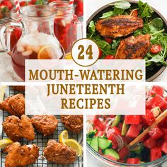 four different pictures with the words 24 mouthwatering juneteeth recipes