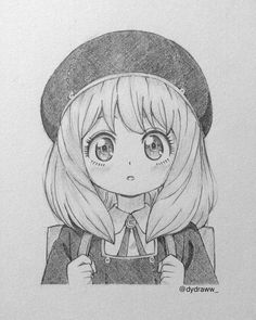 a pencil drawing of a girl with long hair wearing a hat